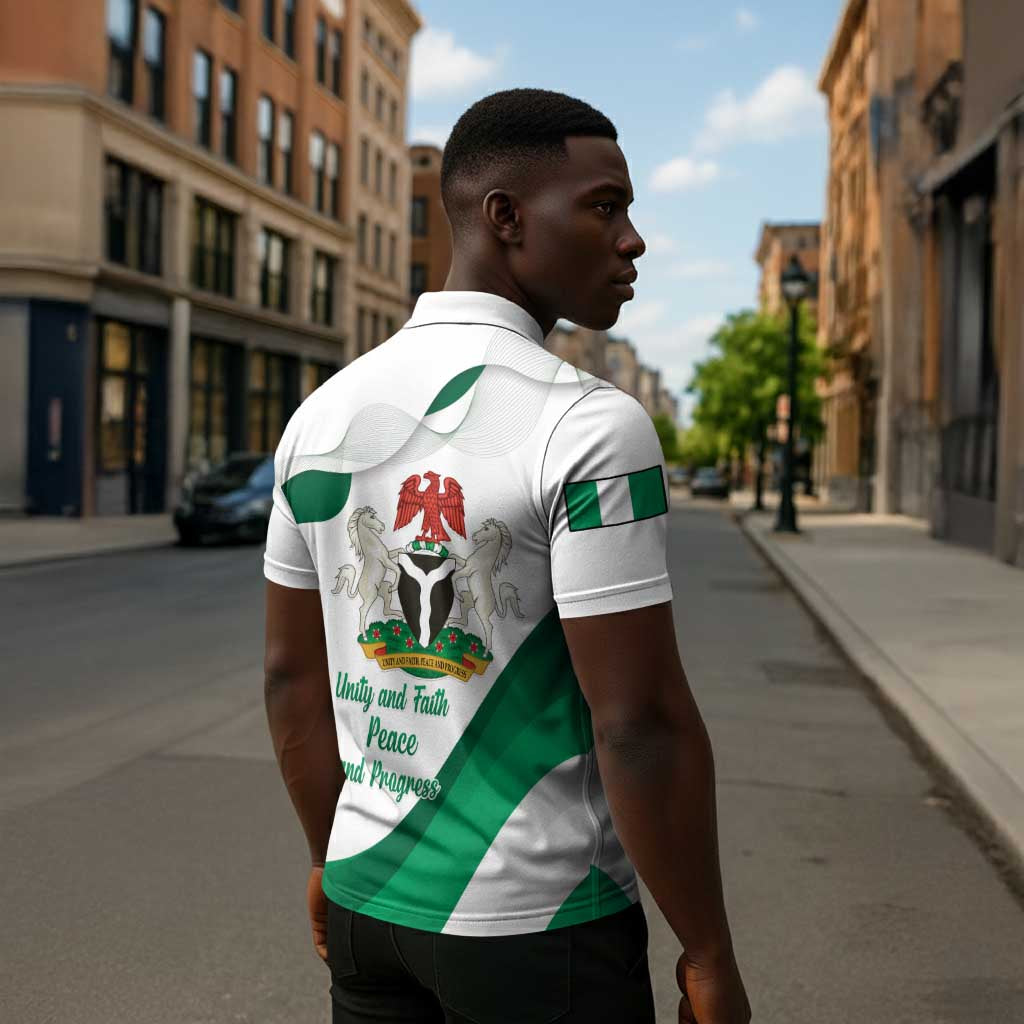 Personalized Nigeria Independence Day Zipper Polo Shirt Unity and Faith Peace and Progress