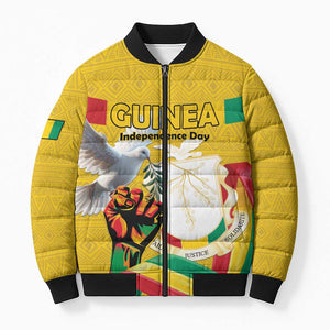 Personalized Guinea Independence Day Bomber Puffer Jacket Coat Of Arms With African Pattern