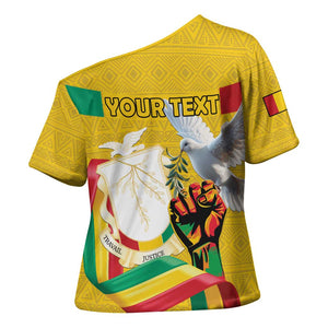 Personalized Guinea Independence Day Cross Shoulder Shirt Coat Of Arms With African Pattern