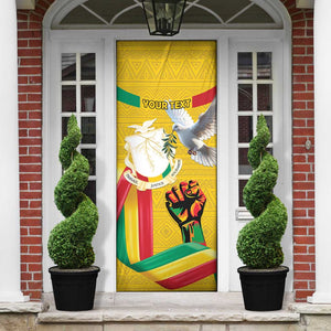 Personalized Guinea Independence Day Door Cover Coat Of Arms With African Pattern