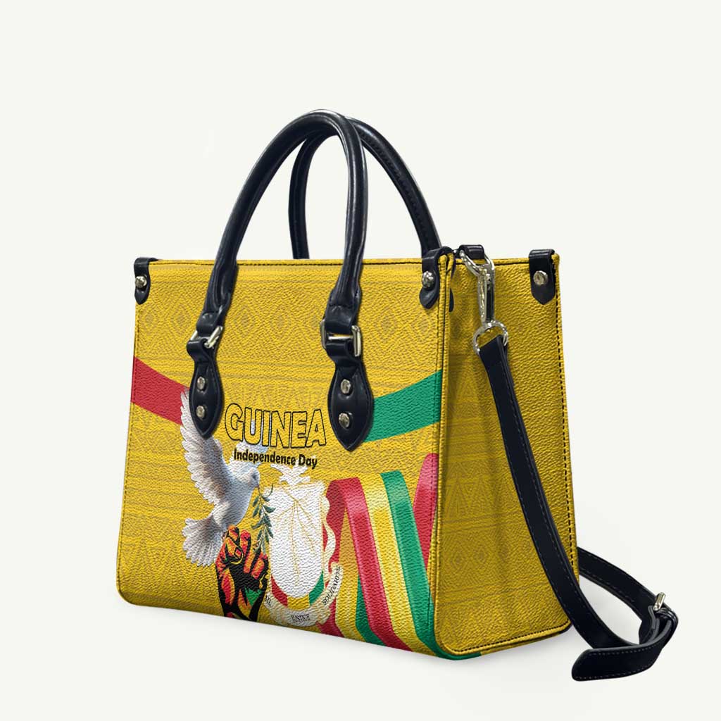 Guinea Independence Day Leather Bag Coat Of Arms With African Pattern