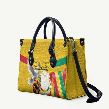 Guinea Independence Day Leather Bag Coat Of Arms With African Pattern