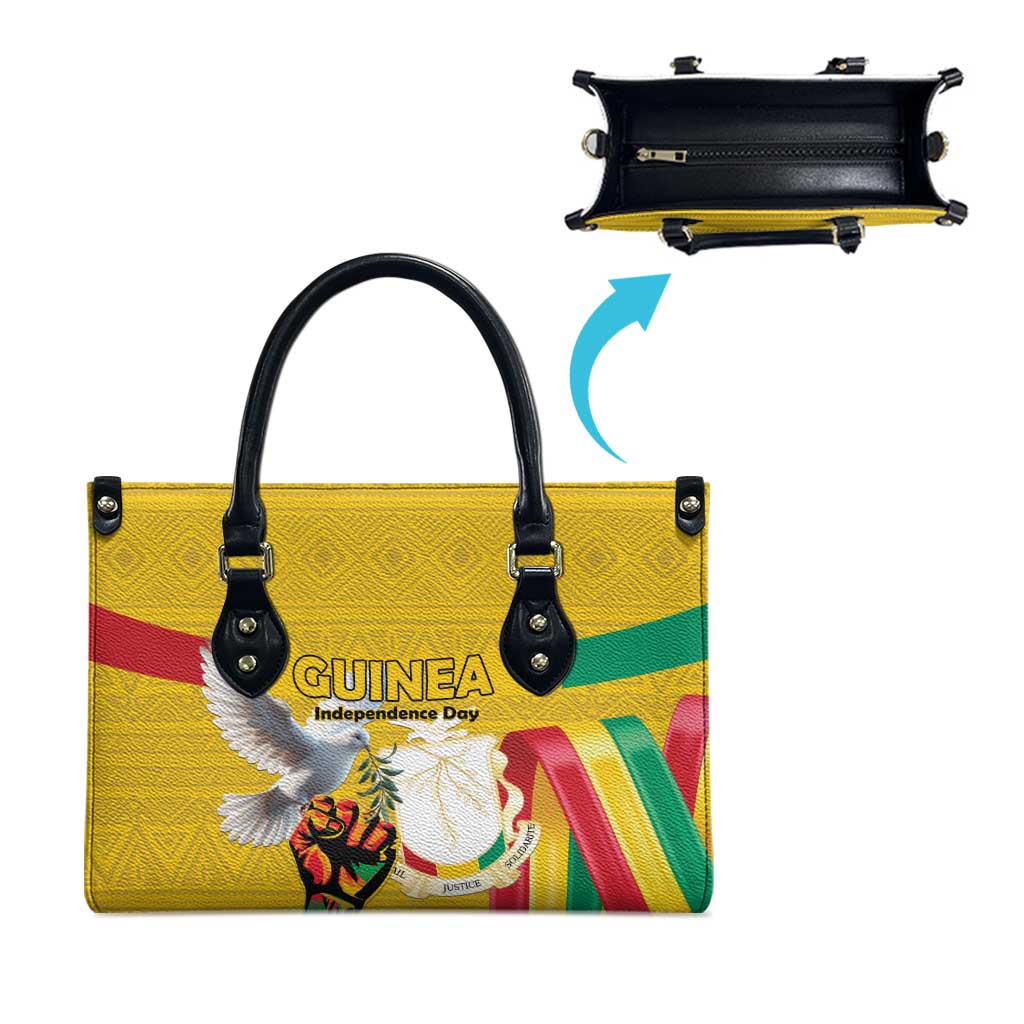 Guinea Independence Day Leather Bag Coat Of Arms With African Pattern