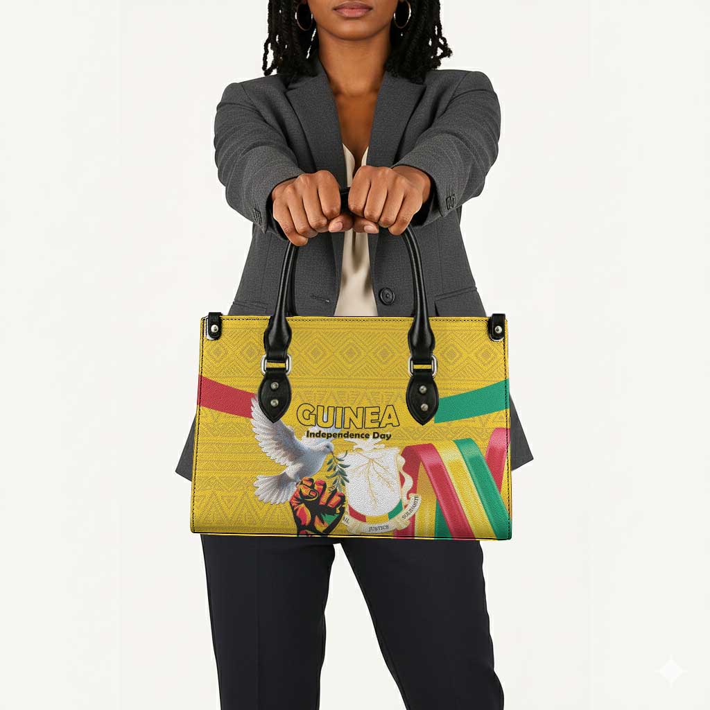Guinea Independence Day Leather Bag Coat Of Arms With African Pattern