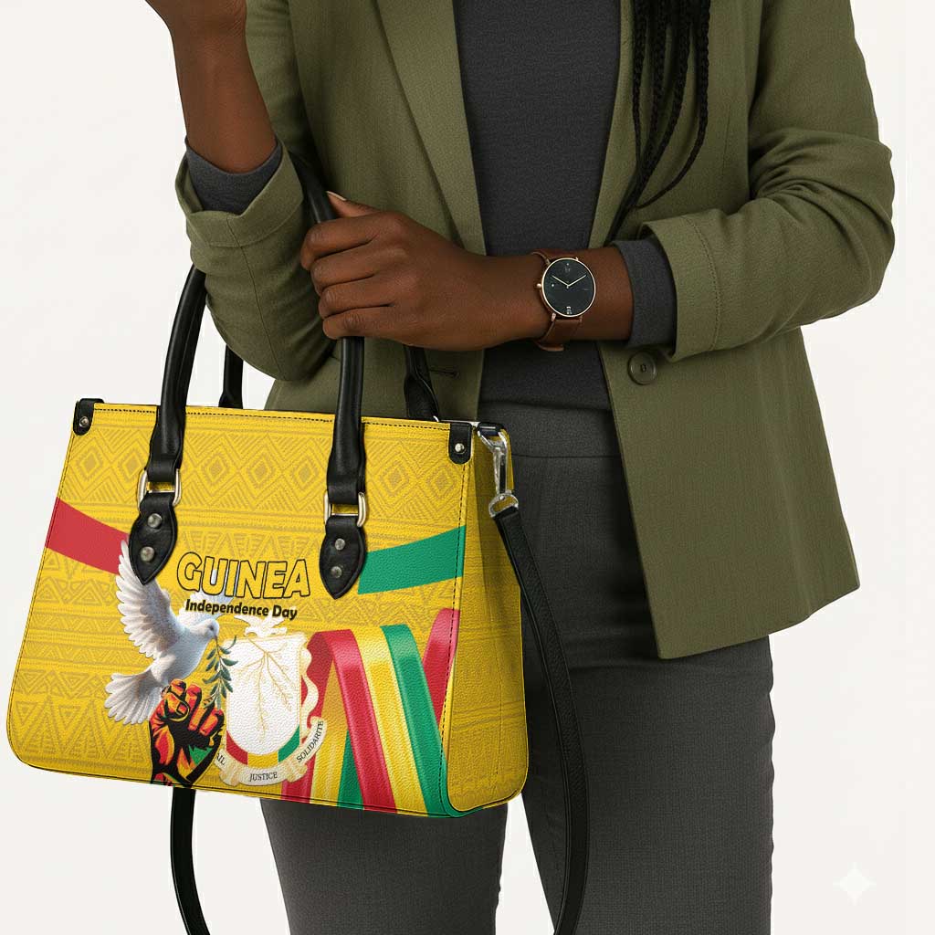 Guinea Independence Day Leather Bag Coat Of Arms With African Pattern
