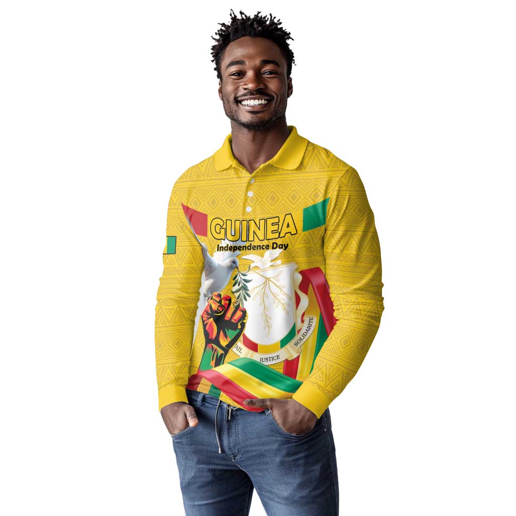 Guinea Personalized Long Sleeve Polo Shirt Happy Independence Day - African Pride