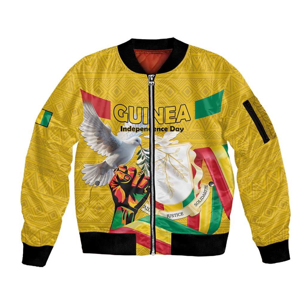 Guinea Personalized Sleeve Zip Bomber Jacket Happy Independence Day - African Pride