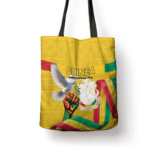 Guinea Independence Day Tote Bag Coat Of Arms With African Pattern
