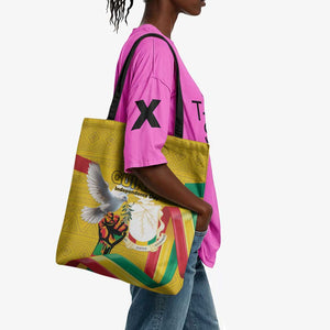 Guinea Independence Day Tote Bag Coat Of Arms With African Pattern