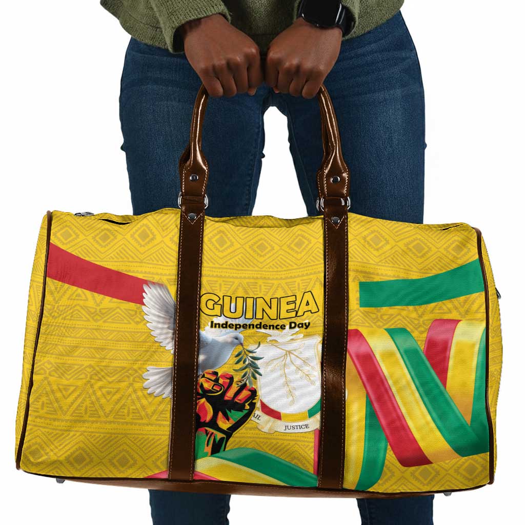 Guinea Independence Day Travel Bag Coat Of Arms With African Pattern