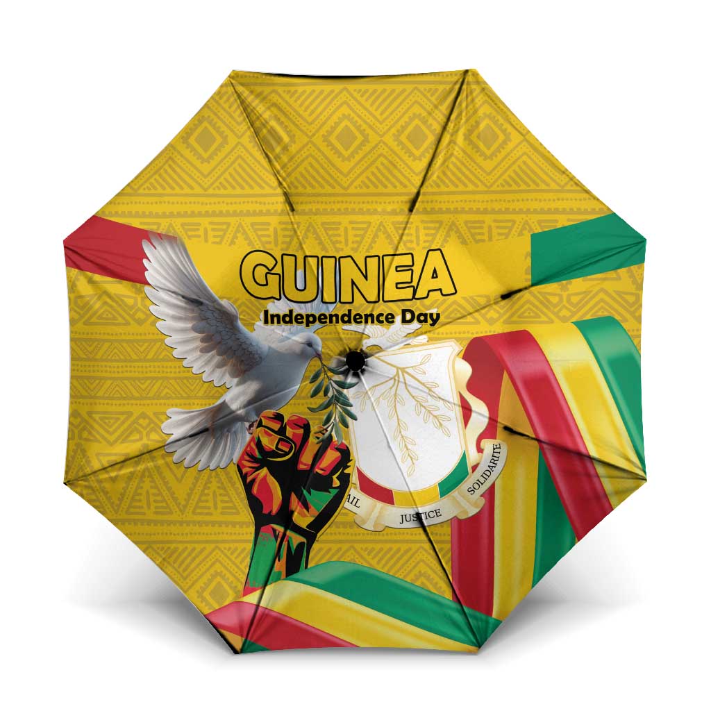 Guinea Independence Day Umbrella Coat Of Arms With African Pattern