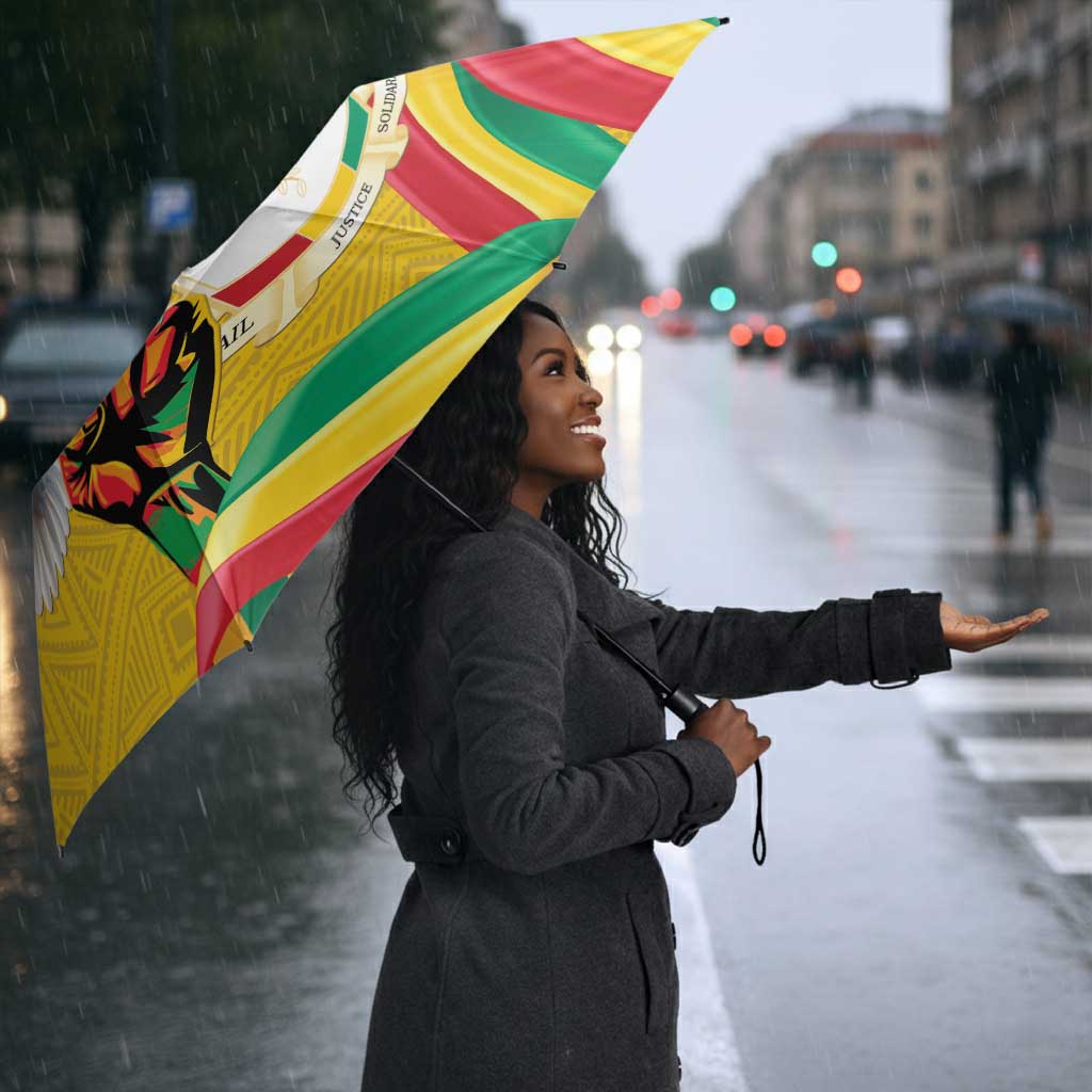 Guinea Independence Day Umbrella Coat Of Arms With African Pattern