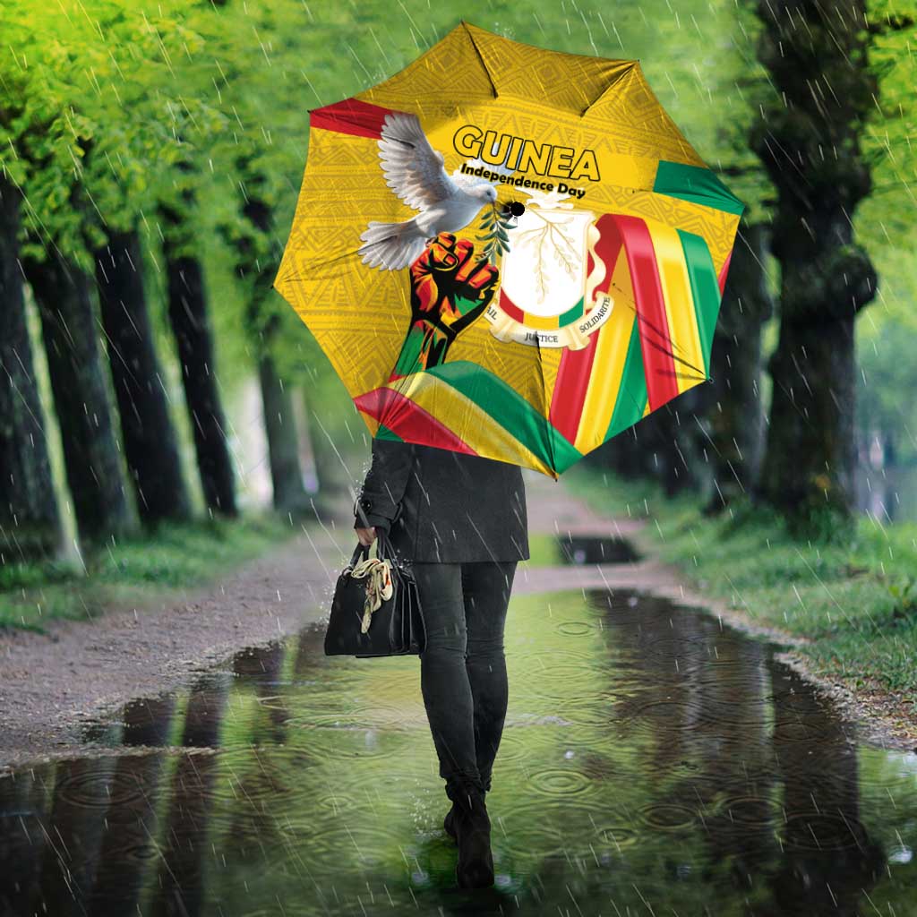 Guinea Independence Day Umbrella Coat Of Arms With African Pattern