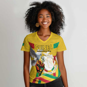 Guinea Personalized Women V-Neck T-Shirt Happy Independence Day - African Pride