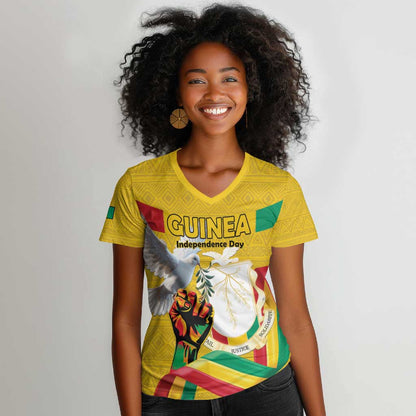 Guinea Personalized Women V-Neck T-Shirt Happy Independence Day - African Pride