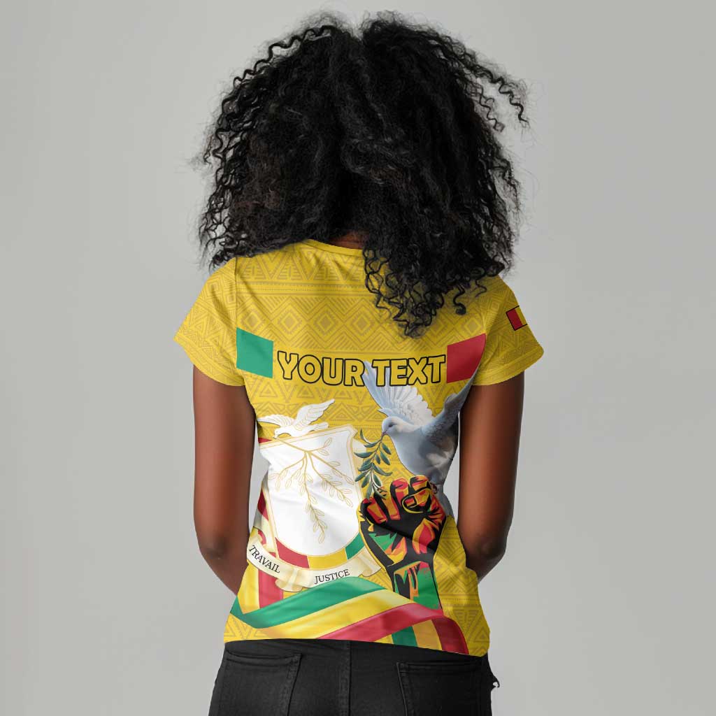 Guinea Personalized Women V-Neck T-Shirt Happy Independence Day - African Pride