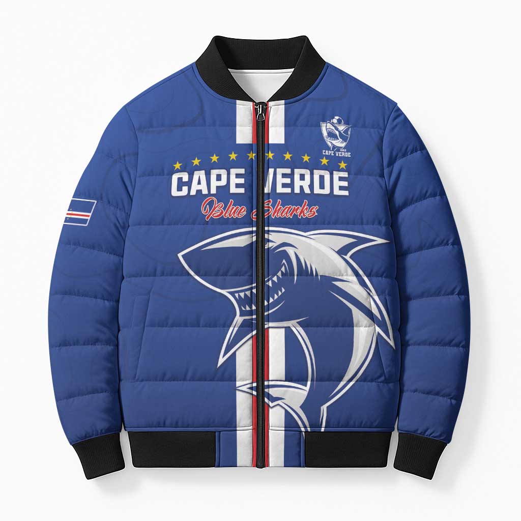 Custom Cape Verde Football Bomber Puffer Jacket Go Champions Blue Sharks