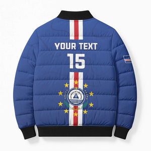 Custom Cape Verde Football Bomber Puffer Jacket Go Champions Blue Sharks