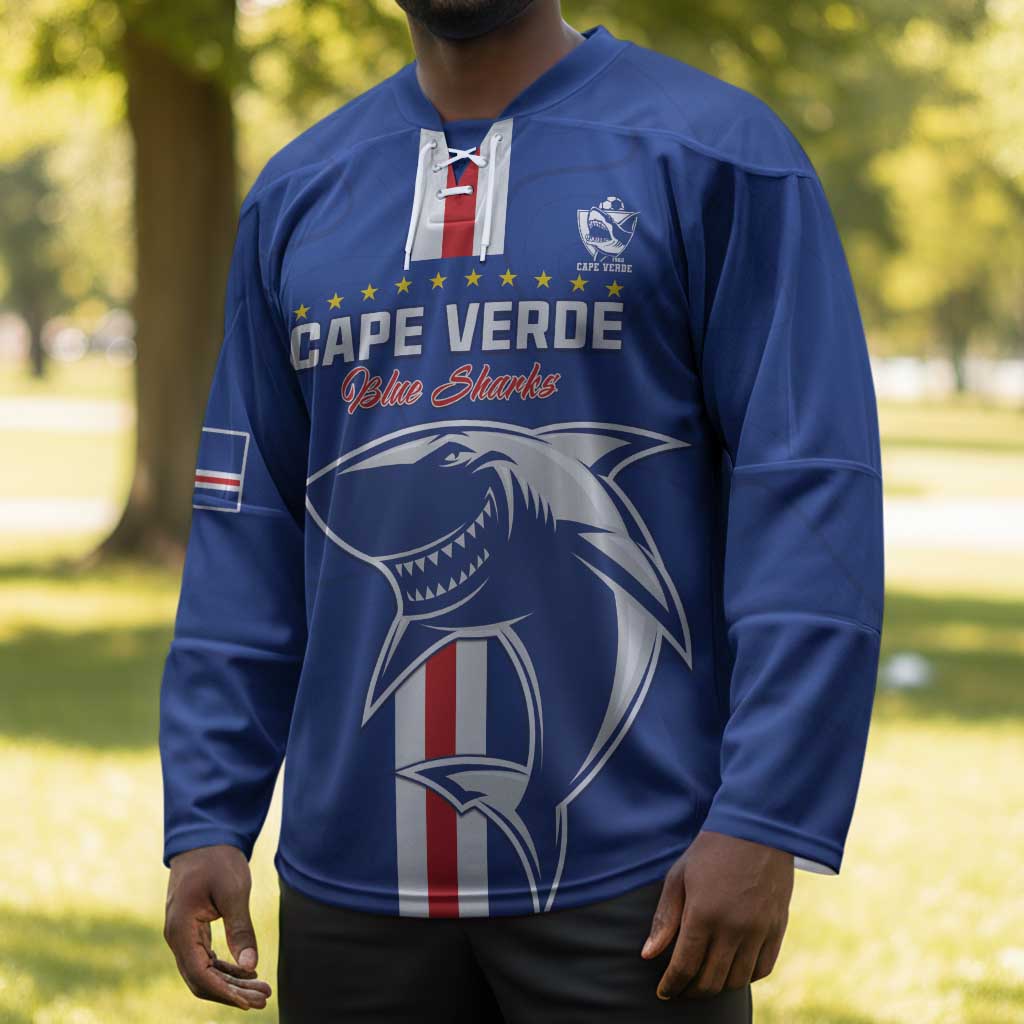 Custom Cape Verde Football Hockey Jersey Go Champions Blue Sharks