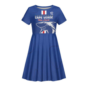 Custom Cape Verde Football Kid Short Sleeve Dress Go Champions Tubaroes Azuis - African Pride