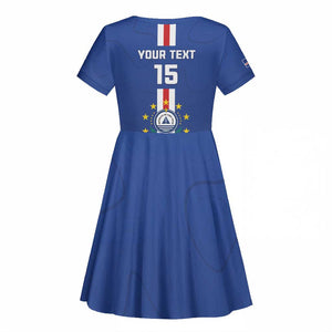 Custom Cape Verde Football Kid Short Sleeve Dress Go Champions Tubaroes Azuis - African Pride