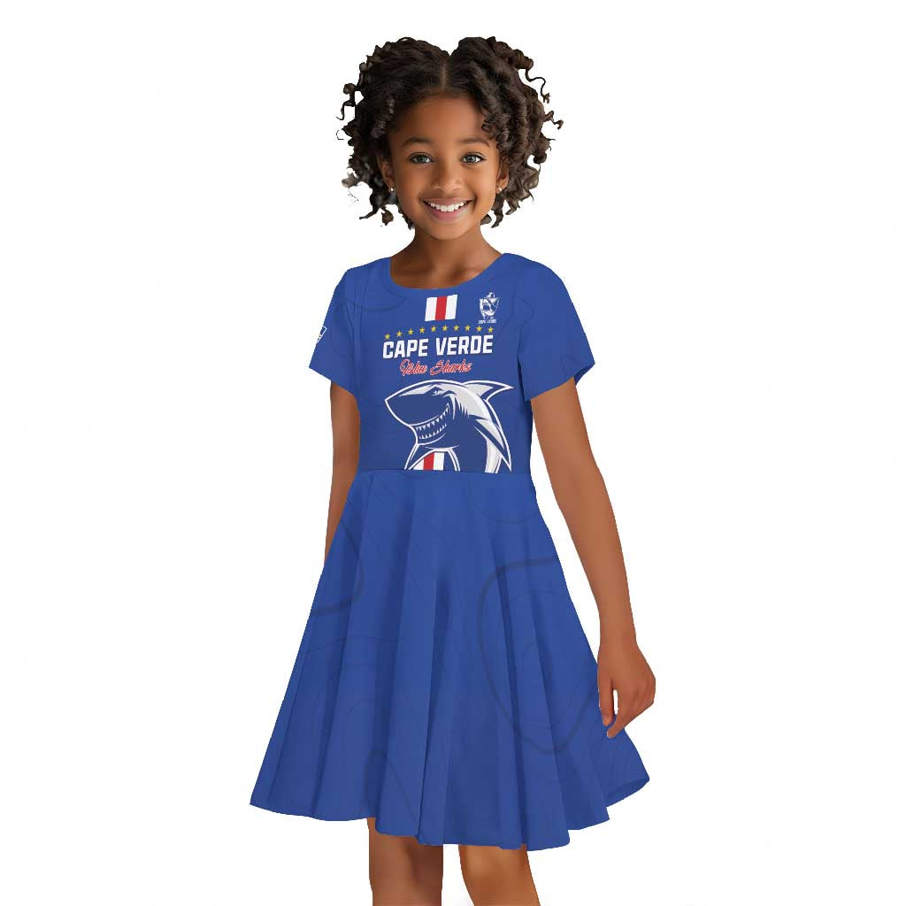 Custom Cape Verde Football Kid Short Sleeve Dress Go Champions Tubaroes Azuis - African Pride