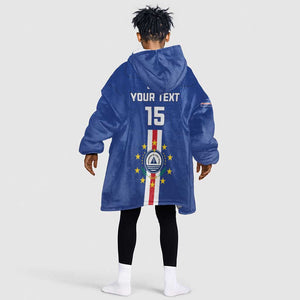 Custom Cape Verde Football Kid Wearable Blanket Hoodie Go Champions Tubaroes Azuis - African Pride