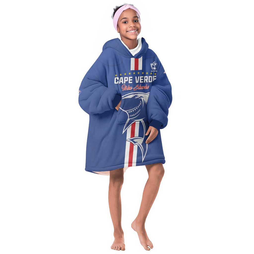 Custom Cape Verde Football Kid Wearable Blanket Hoodie Go Champions Tubaroes Azuis - African Pride