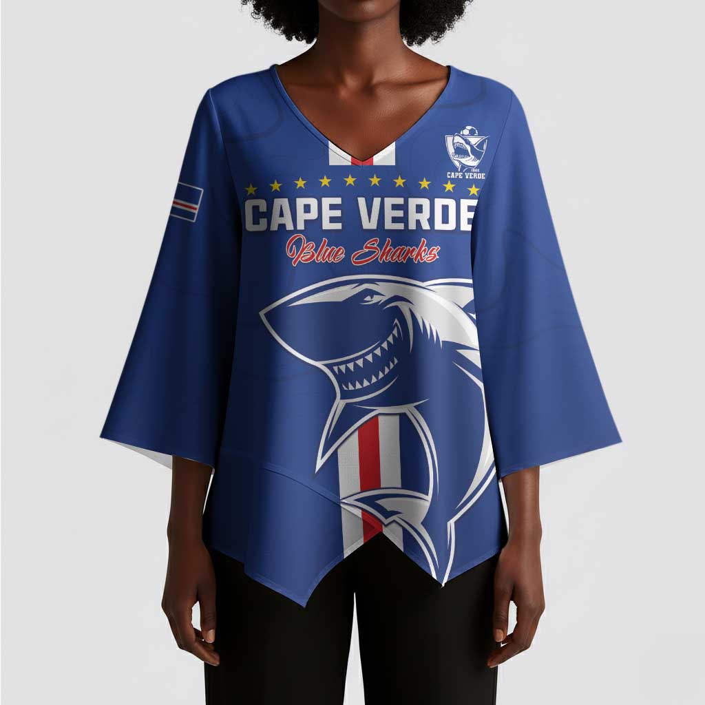 Custom Cape Verde Football Kimono Sleeve Blouse Go Champions Blue Sharks