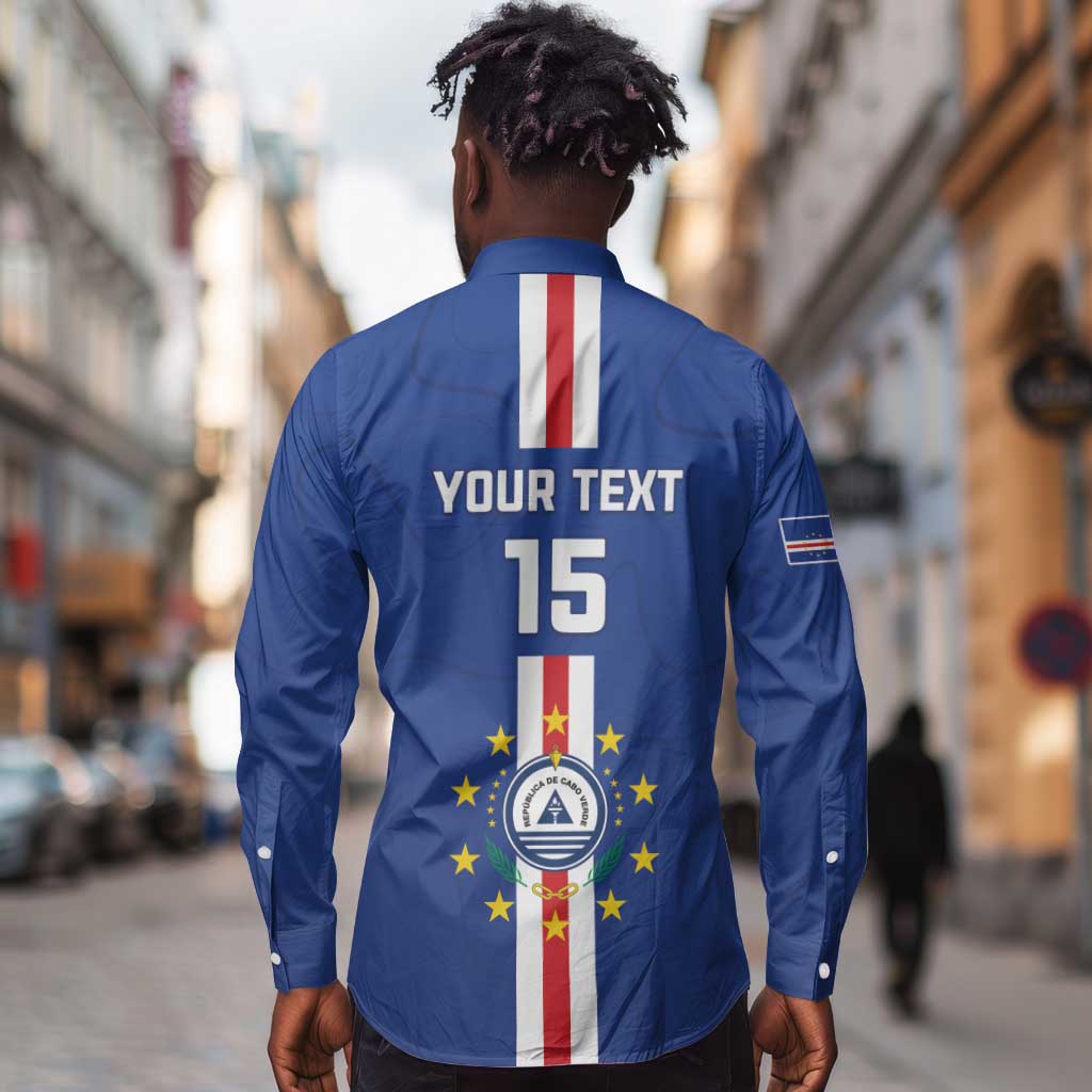 Custom Cape Verde Football Long Sleeve Button Shirt Go Champions Tubaroes Azuis - African Pride
