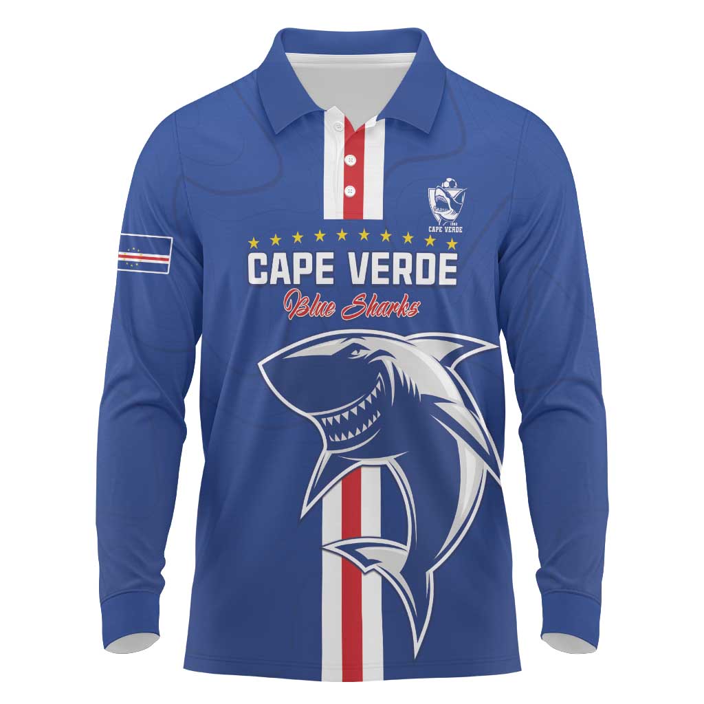 Custom Cape Verde Football Long Sleeve Polo Shirt Go Champions Tubaroes Azuis - African Pride
