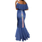 Custom Cape Verde Football Mermaid Dress Go Champions Tubaroes Azuis - African Pride