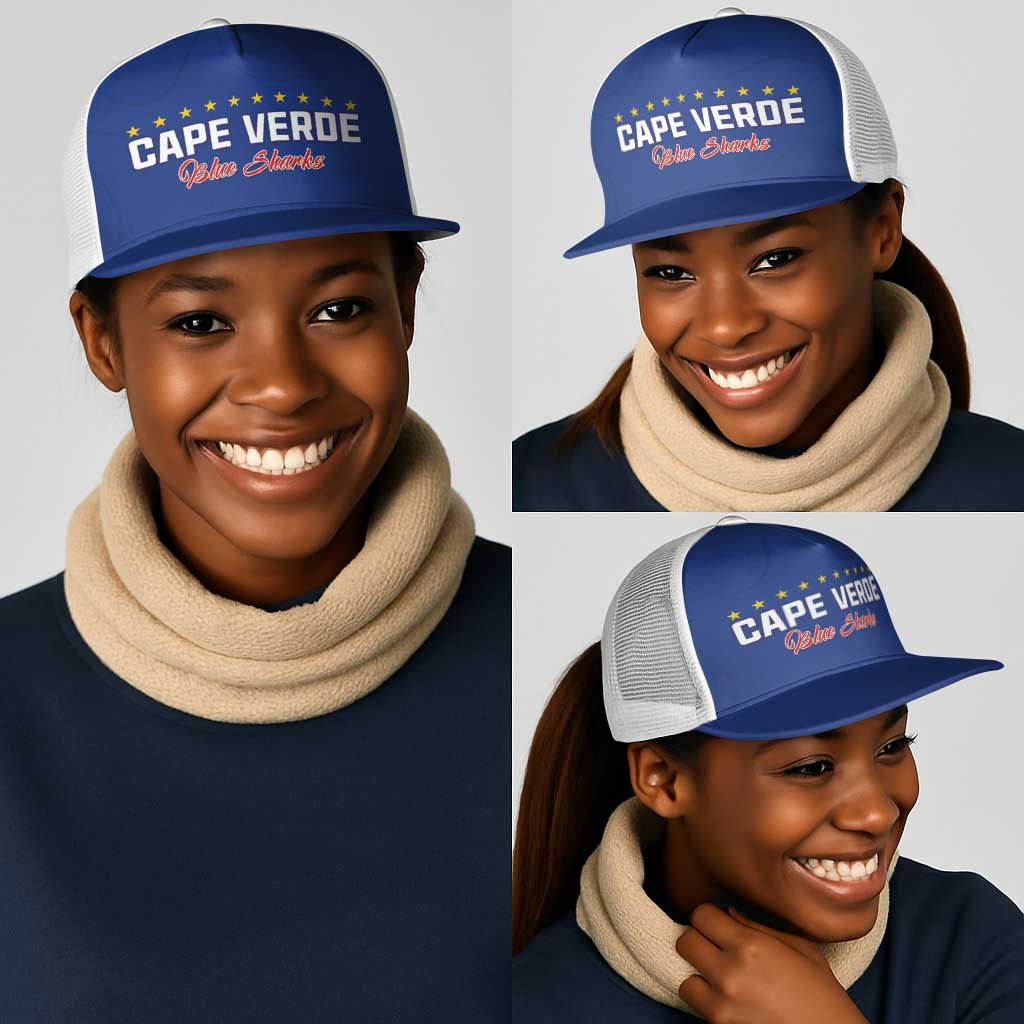 Cape Verde Football Mesh Trucker Cap Go Champions Tubaroes Azuis - African Pride