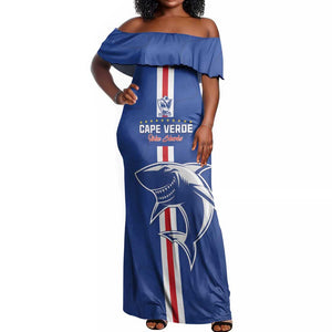 Custom Cape Verde Football Off Shoulder Maxi Dress Go Champions Tubaroes Azuis - African Pride