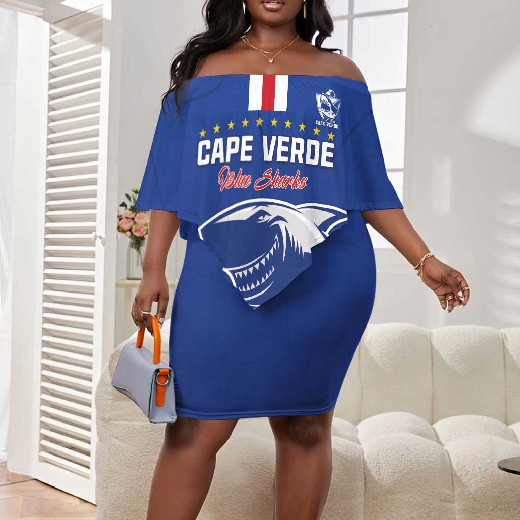 Custom Cape Verde Football Off Shoulder Short Dress Go Champions Tubaroes Azuis - African Pride