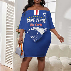 Custom Cape Verde Football Off Shoulder Short Dress Go Champions Tubaroes Azuis - African Pride