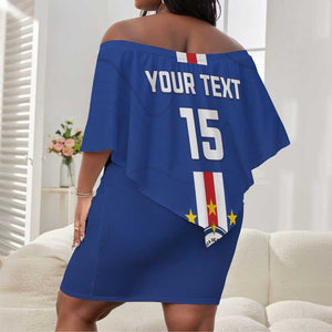 Custom Cape Verde Football Off Shoulder Short Dress Go Champions Tubaroes Azuis - African Pride