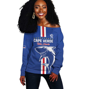Custom Cape Verde Football Off Shoulder Sweater Go Champions Tubaroes Azuis - African Pride