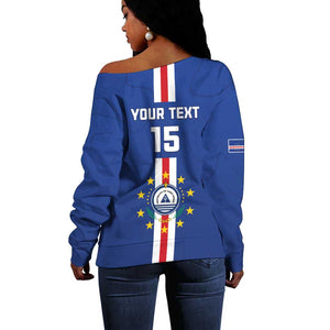 Custom Cape Verde Football Off Shoulder Sweater Go Champions Tubaroes Azuis - African Pride