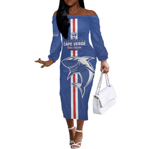 Custom Cape Verde Football Off The Shoulder Long Sleeve Dress Go Champions Tubaroes Azuis - African Pride