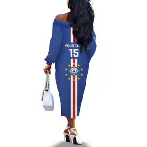 Custom Cape Verde Football Off The Shoulder Long Sleeve Dress Go Champions Tubaroes Azuis - African Pride