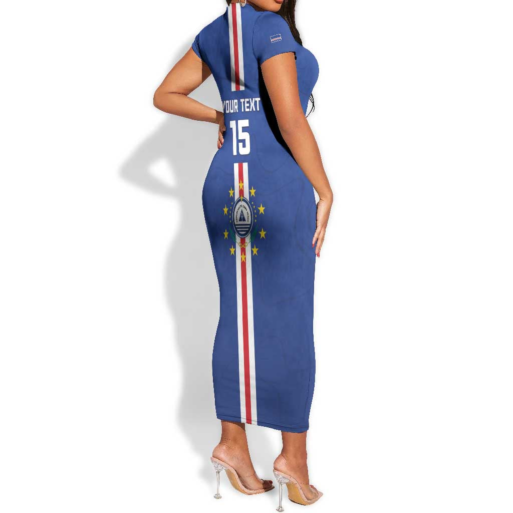 Custom Cape Verde Football Short Sleeve Bodycon Dress Go Champions Tubaroes Azuis - African Pride