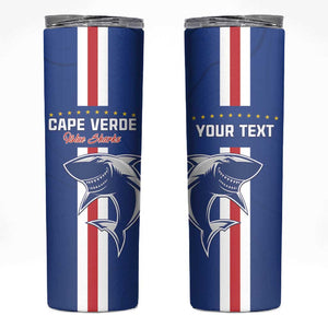 Custom Cape Verde Football Skinny Tumbler Go Champions Tubaroes Azuis - African Pride