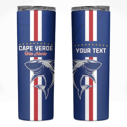 Custom Cape Verde Football Skinny Tumbler Go Champions Tubaroes Azuis - African Pride