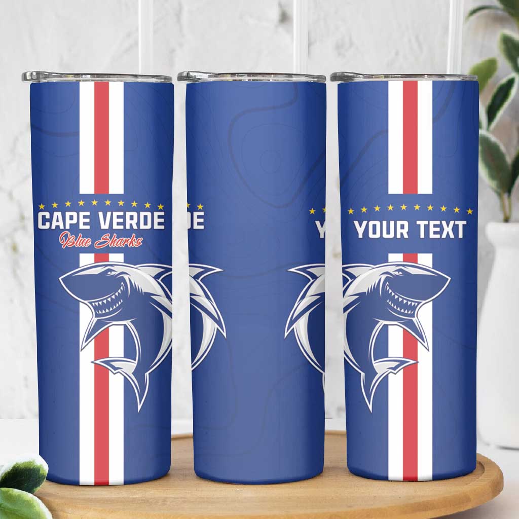Custom Cape Verde Football Skinny Tumbler Go Champions Tubaroes Azuis - African Pride