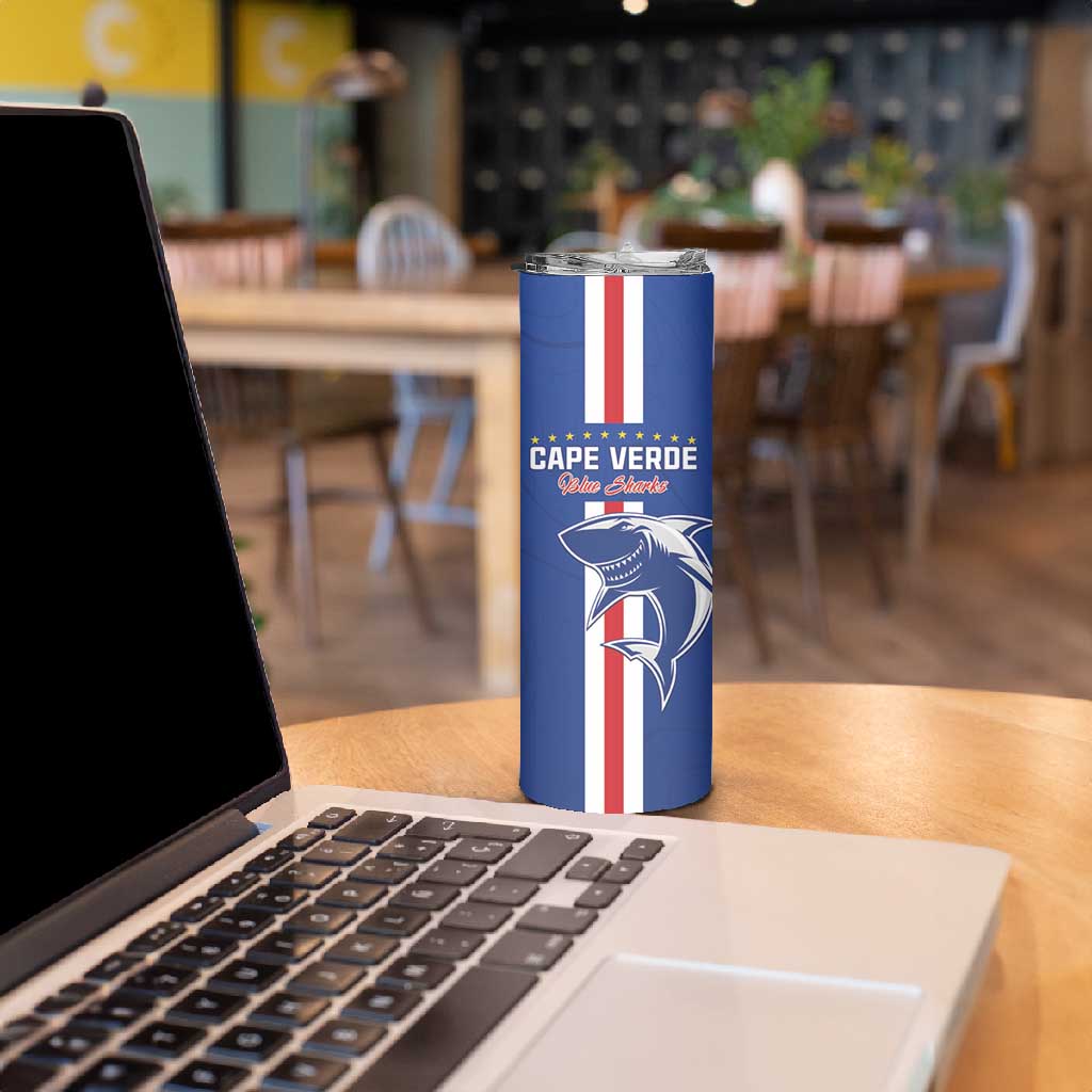Custom Cape Verde Football Skinny Tumbler Go Champions Tubaroes Azuis - African Pride