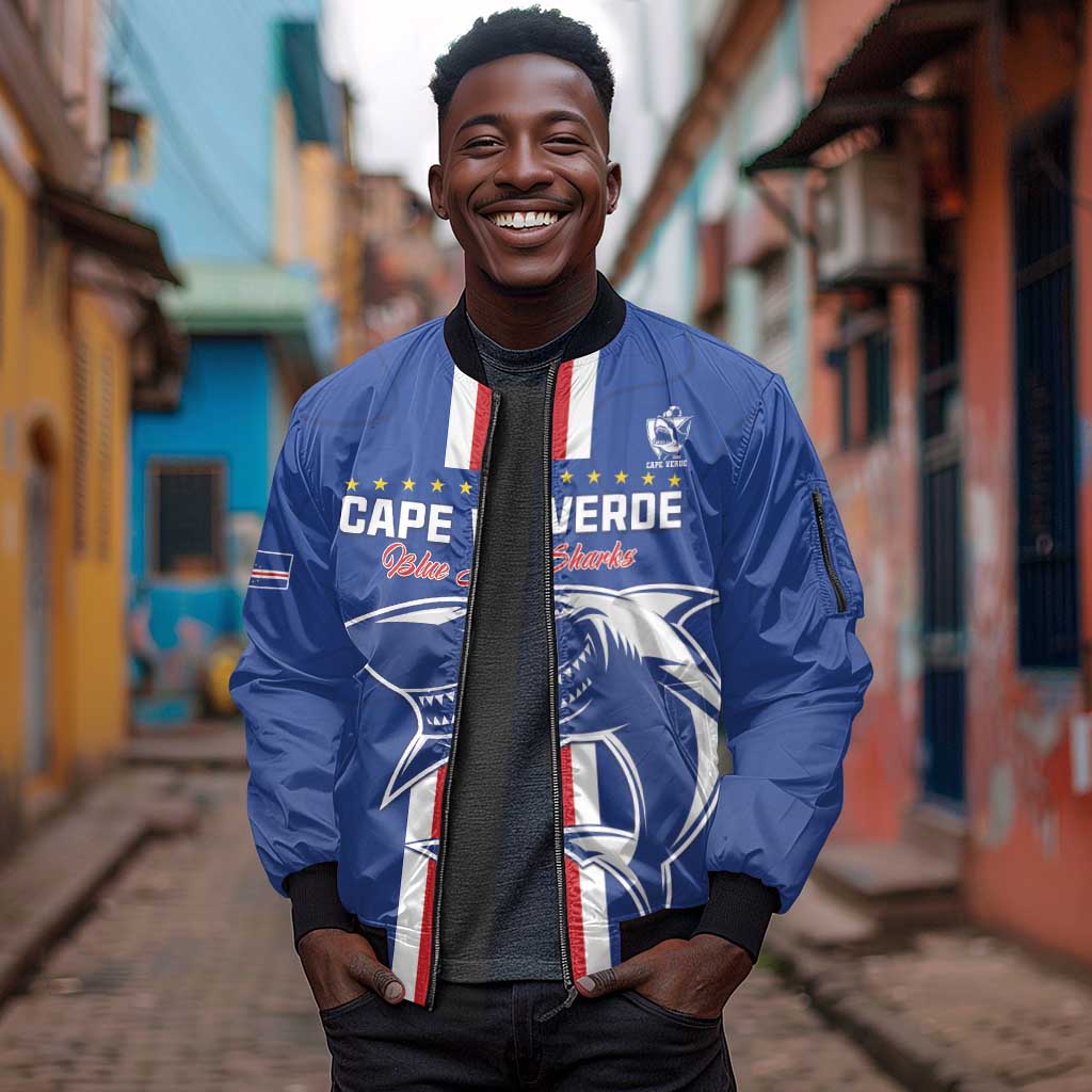 Custom Cape Verde Football Sleeve Zip Bomber Jacket Go Champions Tubaroes Azuis - African Pride