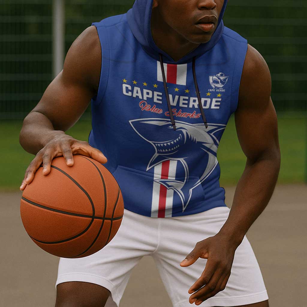 Custom Cape Verde Football Sleeveless Hoodie Go Champions Tubaroes Azuis - African Pride