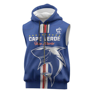Custom Cape Verde Football Sleeveless Zip Hoodie Go Champions Tubaroes Azuis - African Pride