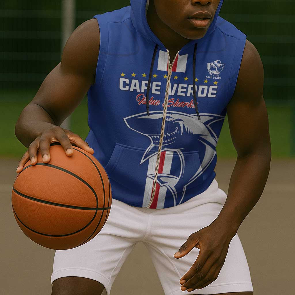 Custom Cape Verde Football Sleeveless Zip Hoodie Go Champions Tubaroes Azuis - African Pride